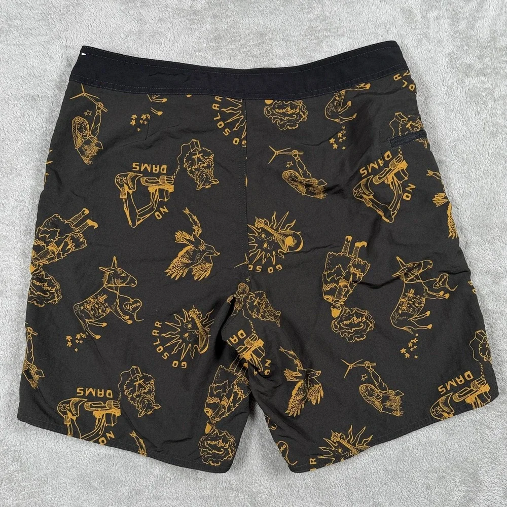 Patagonia Mens 32 No Dams Wavefarer Board Shorts Black Nylon Swim Trunks 86622